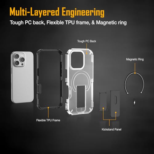 Image of ZAP CASE Matte Kickstand Case for iPhone 16 Pro | Magsafe Compatible | Premium Polycarbonate Back + Flexible TPU Bumper | Foldable Stand | Military-Grade Drop Protection | Anti-Fingerprint | White