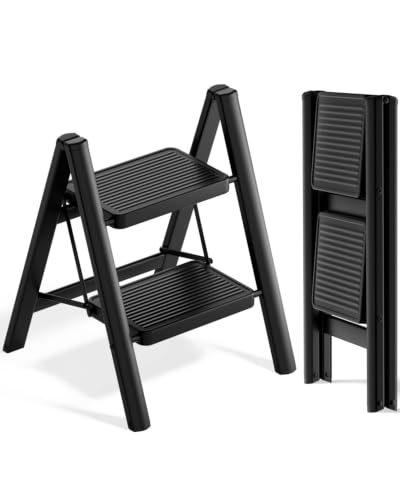Image of SOLADDER 2 Step Ladder, Folding Step Stool, Lightweight Stepladder, Black