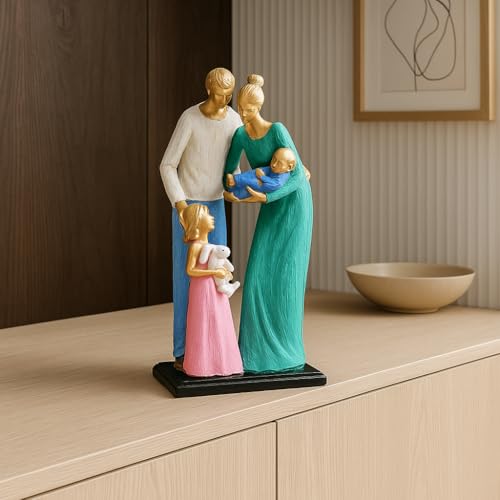 Image of Xtore Colorful Family Figurine | Resin Home Decor Accent | Unique Art Piece for Living Room, Office | Vibrant and Expressive Design | Symbol of Family Love and Unity