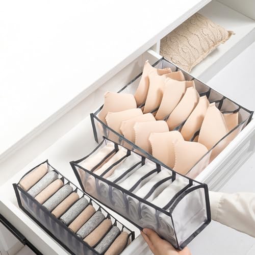 2-Pcs-11-Grids-7-Grids-Underwear-Drawer-Organisers-Sock-Drawer-Organizer-Divider-Underwear-Storage-Boxes-Foldable-Closet-Dresser-Drawer-Organizer-for-Storing-Socks-White