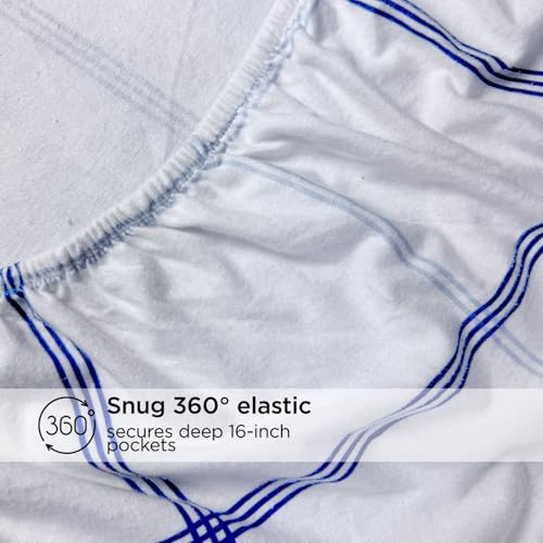 Image of Briarwood Home Printed Flannel Sheet Set, 100% Organic Cotton, Six-Fold Brushed, Super Soft, Warm, Deep Pocket Bedding with NanoTech Infuse for Enhanced Lasting Strength (Classic Blue Plaid, Queen)