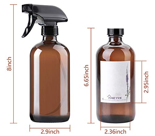 Empty Amber Glass Spray Bottles With Labels (4 Pack) - 16Oz Refillable Container For Essential Oils, Cleaning Products By Thetis Homes #TOP1