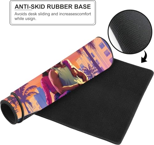 Image of GTA Inspired Gaming Mouse Pad, Large Desk Mat 58.5 x 28 cm, Extended Washable Mousepad, Desk Pad, 2mm Thick Non-Slip Rubber Base, Stitched Edges, Smooth Surface (Multicolour)