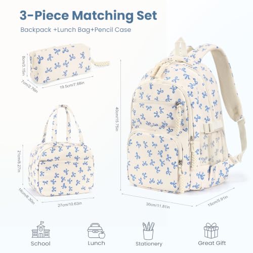 Image of Coquette Backpack Set, Cute Kawaii Aesthetic Daypack Bow Rucksack (A02 Bow Blue)