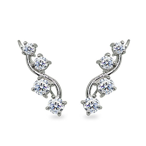 Sterling Silver Vine Climber Crawler Earrings Made with AAA Cubic Zirconia
