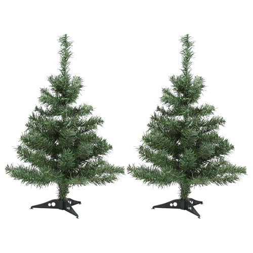 Harbour Housewares 2ft Christmas Trees - 58cm / 2ft - Green - Pack of 2 - Indoor Desktop Small Xmas Tree Pine Artificial Christmas Tree with Stand Mini Tabletop Holiday Seasonal Decoration