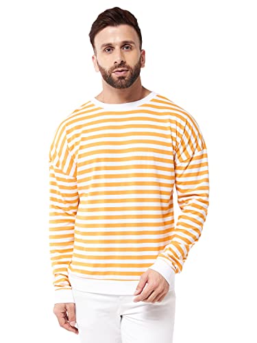 Image of GRITSTONES Men OversizedRound Neck Stripe Drop Shoulder Cotton T-Shirt