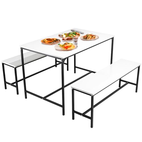 Catálogo para Comprar On-line Comedores de 4 Sillas Economicos . 44 SELECTSHOP Juego De Mesa Y Sillas de Comedor Mesa De Cocina De Madera MDF Rústica con 2 Bancas 4 Asientos Ideal para Casa Cocina Vintage (Blanco)