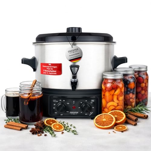 Stagecaptain GWK-16A Glühweinkocher - Einkochautomat mit 16 Liter - 2000 Watt - Gebürsteter Edelstahl - Einfache Bedienung (Temperatur und Zeitschaltuhr...