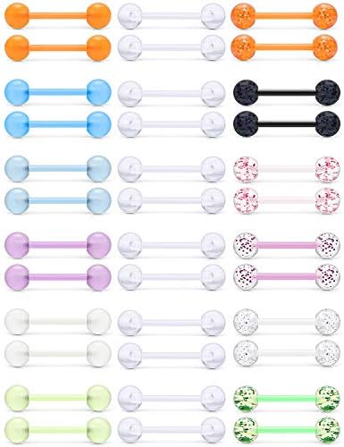 Ruifan14G 16mm Glow in The Dark Flexible Acrylic Straight Tongue Nipple Ring Retainer Piercing