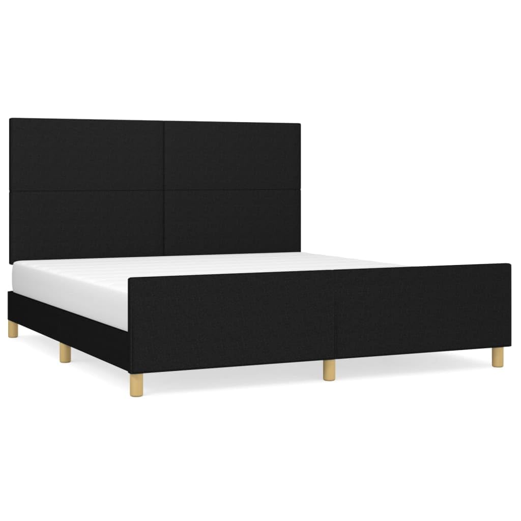 Homgoday Bettgestell mit Kopfteil, schwarz, 180 x 200 cm, aus Stoff, Dekor für Möbel, Bettrahmen, Bettrahmen, Rahmen für Wohnzimmer, Schlafzimmer, Modell 3124913