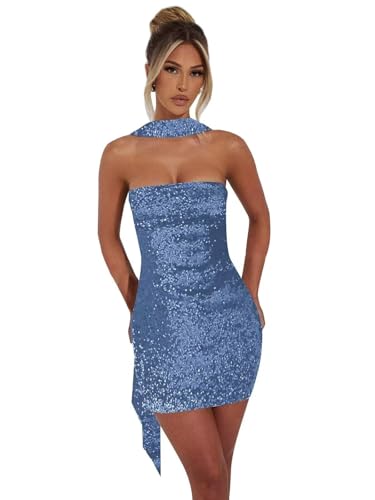 Strapless Short Homecoming Dresses Sparkly Sequin Evening Party Cocktail Dress with Scarf