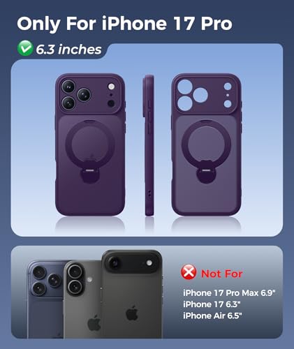 Image of FNTCASE for iPhone 17 Pro Case: [360 Spin Magnetic Stand] [Compatible with Magsafe] [Screen Protector] Translucent Matte Military Grade Shockproof Full Camera Protective Phone Cover - Purple