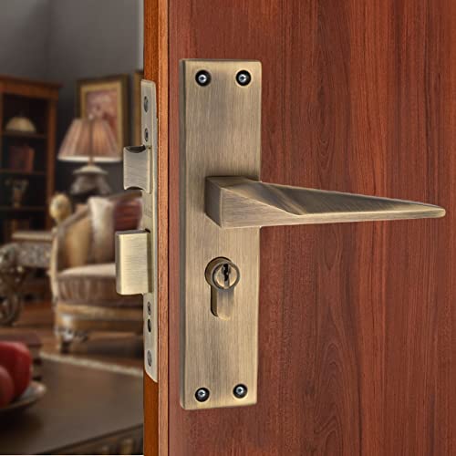 Image of Atom Heavy Duty Mortise Door Lock with Both Sided Key for Bedroom, Living Room, Main Door, Brass Antique Finish | 3 Keys | Lockset for House Hotel Office(802CYBSK)