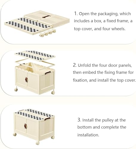 Abschließbare Aufbewahrungsbox aus Kunststoff mit Deckel und magnetischen Türen, 3 Etagen, Rolleimer mit abschließbaren Rollen, ideal für Schlafzimmer, Wohnzimmer, Flur und Büro (49 cm)