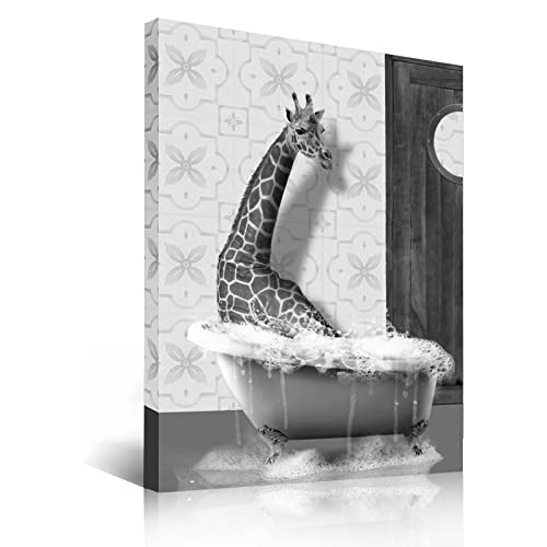 Hkdgoka Bathroom Wall Decor - Farmhouse Wall Art Funny Giraffe Animal Black And White Canvas Paintings For Toilet Bedroom Kitchen Living Room Home Decorations 11X15 Inch #TOP15