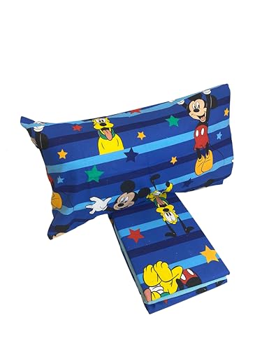 Disney, Mickey Mouse, Completo Lenzuola Letto Singolo Una Piazza In Flanella di Puro Cotone Completo Lenzuolo Sopra + Sotto con Angoli + Federa