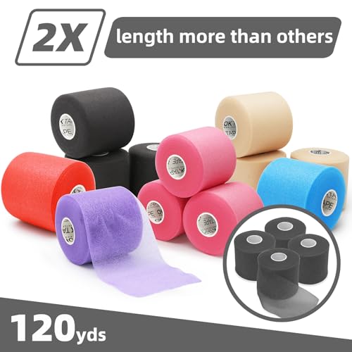Image of OK TAPE Pre Wrap Tape (4-Rolls) - Athletic Foam Underwrap for Sports, Protect for Ankles Wrists Hands and Knees, 2.75 Inches x 30 Yards - Black /Pink /Beige /White