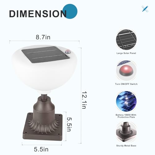 Image of Lightdot Solar Lamp Post Lights 3000K Dusk to Dawn Solar Post Lights with Pier Mount Base, Wireless Waterproof Outdoor Post Lantern, Aluminum Housing for Garden Yard Pole Pillar-2 Pack