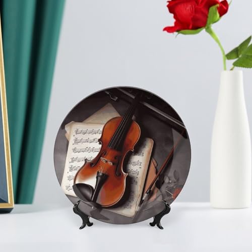 Plato decorativo de porcelana hueso con diseño violín 7 in miniatura 6