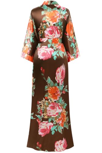 Image of BABEYOND Women's Kimono Robe Long Satin Silky Floral Lightweight Bridesmaid Wedding Bachelorette Party Robe