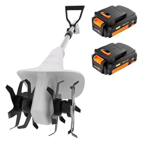 Heywork 20Vコードレス耕運機|24本スチールタイン搭載・19.8cm幅|2個バッテリーパック&充電器付き ミニ電動ガーデンティラー