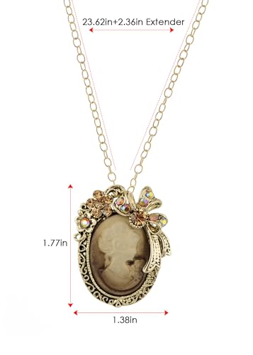 Image of Alilang Vintage Inspired Crystal Rhinestones Victorian Lady Cameo Pendant Necklace Maiden Flower Ribbon Bow Brooch Pin