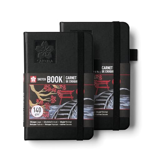 Sakura Sketchbook Pocket - Drawing Sketchbook for Visual Journaling Sketching & Illustration - 140 GSM Paper - Hardcover Hardcover - 160 Pages - 3.5 x 5.5 - Black - 2 Count