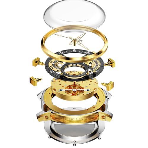 Image of OLEVS Automatic Men Watch Self Winding Mechanical Moon Phase Business Luxury Diamond Dress Stainless Steel Waterproof Luminous Mens Wrist Watch