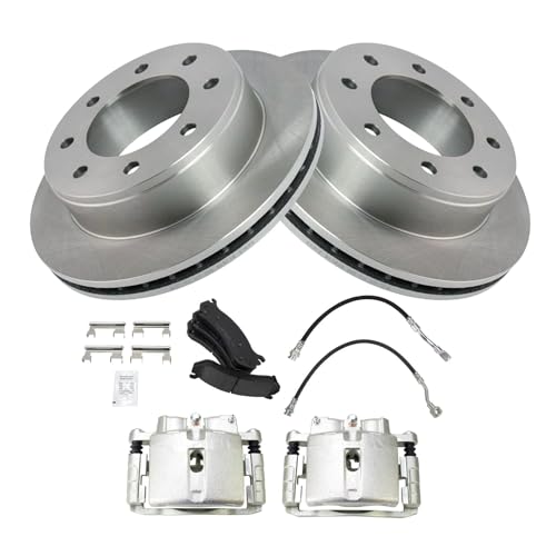 Image of TRQ Rear Brake Pad and Rotor Kit Ceramic Compatible with 2002 Chevrolet Silverado 1500 HD 1999-2001 Silverado 2500 2001 2500 HD GMC Sierra 1500 Sierra