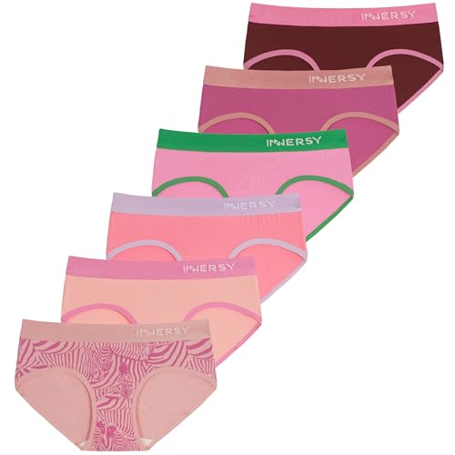 INNERSY Unterwäsche für Mädchen Unterhosen Teenager Slip Baumwolle Pantys Sport Schlüpfer 6 Pack (10-12 Jahre Rosa Serie)