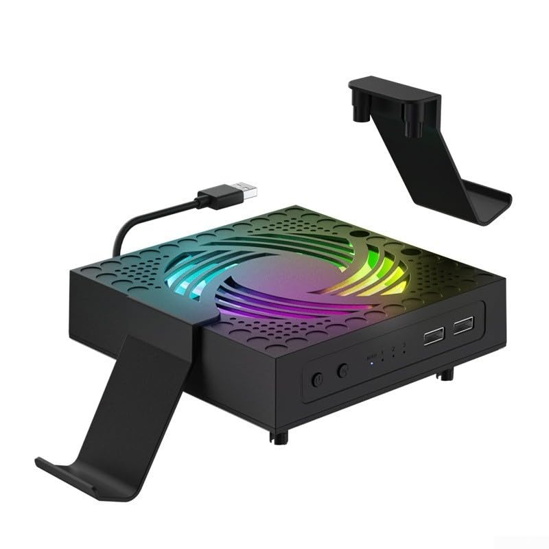 Stay Ahead in Gaming RGB Ventilador de refrigeración para Xbox para Series X con control de temperatura, puerto USB y almacenamiento de auriculares (negro)