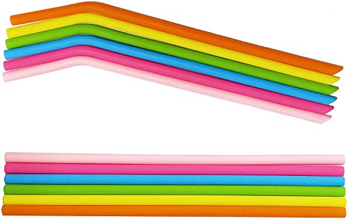 12 Pack Silicone Reusable Straws, 6 Bend + 6 Straight Colorful Reusable Drinking Straws, 10” Regular Size Flexible Straws with Cleaning Brushes Storage Bag for 30oz 20oz Tumblers - BPA Free