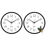 HIPPIH 2 Pack Silent Wall Clock, 10 Inch Non Ticking Digital Quiet Sweep Decorative Clocks, Black