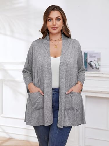 Image of BELAROI Plus Size Lightweight Cardigan Sweaters for Women Casual Open Front 3 /4 Sleeve Cover Up