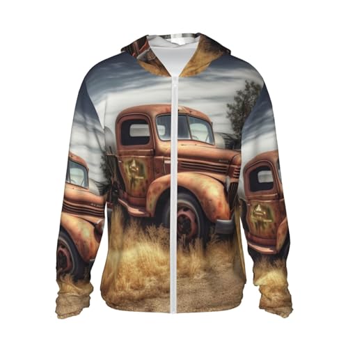 LZQPOEAS Sun Protection Hoodie Old Truck Car Jacket Lightweight Long Sleeve Sun Shirts for Outdoor Hiking Large