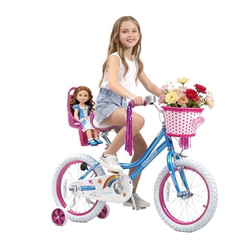 Image of WinHope Girls Bike, 12-18 Inch Children's Bicycle for 2-9 Years Old, Beginner Kids Bike with Training Wheels, Doll Seat & Basket,Streamers for Outdoor Riding, Multiple Colors