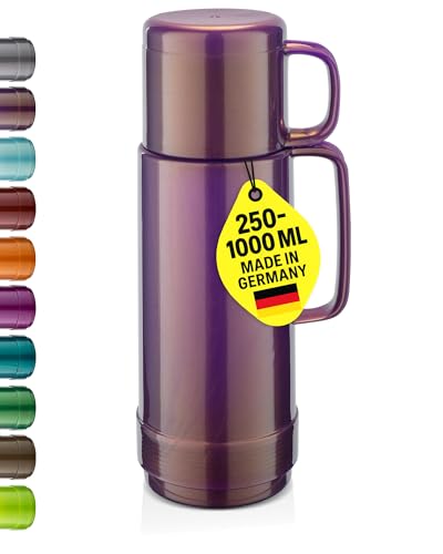 ROTPUNKT Isolierflasche 500ml mit integriertem Becher - Hochwertige Isolierkanne Made in Germany I Bis zu 24 h heiß & 36 h kalt (Andreas 80, Shiny Amethyst)