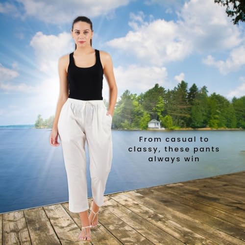 Image of Happy Bunny Parallel Pants for Women 100% Cotton Ankle Length Trousers Regular Fit with Elastic Drawstring Stylish & Pockets Casual Formal Wear for Office & Home