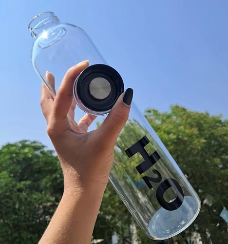 Image of Glass Water Bottle with Time Marker - 1000ML Leakproof Reusable Bottle - BPA-Free Transparent Bottle with Colored Lids - Drinking Bottles Water, Milk, Juices, Beverages (H2O multi 1000ML 1PCS)