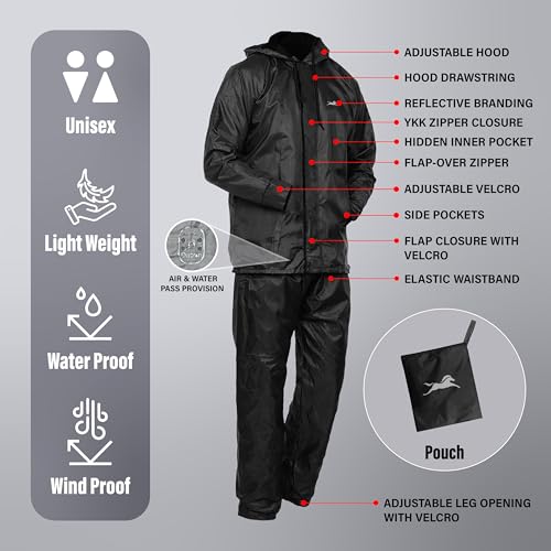 Image of TVS Unisex Double Layer Polyester Raincoat with Pant and Adjustable Drawcord for Hoodie