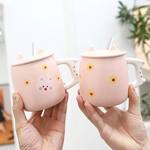Miniatura 7 de seelucky Taza de fresa con tapa, cuchara 3D, taza de café de cerámica, taza de té de conejo, regalo de cumpleaños, oficina y hogar (fresas de