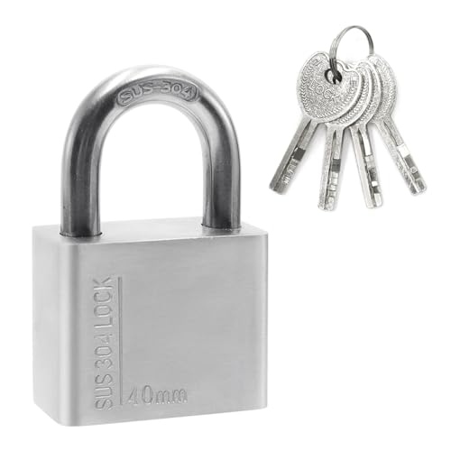 Lucchetto Antiscasso di 304 Con 4 Chiavi,Spesso Resistente Alle Intemperie del Corpo Della Serratura Dell'Acciaio Inossidabile All'aperto,40mm