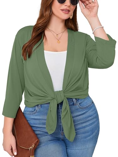 Image of AusLook Women's Plus Size Lightweight Open Front Cardigan 3 /4 Sleeve Cover Ups Shrugs Shawls and Wraps Kimono Jacket Coat