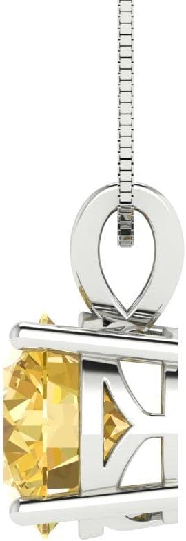 Clara Pucci 14K White Gold Plated Solitaire 18" Box-Chain Necklace - Sterling Silver 1.5ct Round Cut Citrine Pendant - Image 3