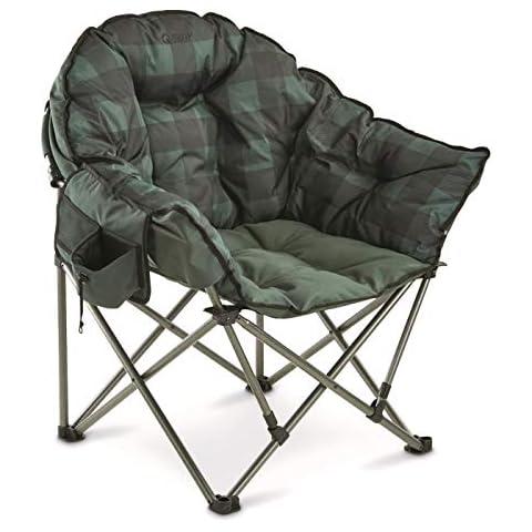 Guide Gear Club Camping Chair, Oversized, Portable, Folding with Padded Seats, 500-lb. Capacity Green Plaid Cover