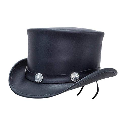 American Hat Makers El Dorado Top Hat Black Leather Hat for Men & Women