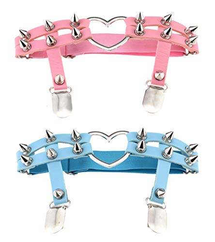 Women Girl Sexy Leather Heart Garters Punk Rock Rivet Stud Leg Ring 2Pcs #TOP18