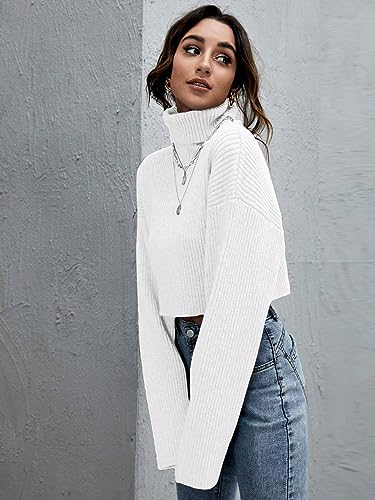 Floerns Women's Turtle Neck Long Sleeve Knitted Pullover Sweater Crop Tops3