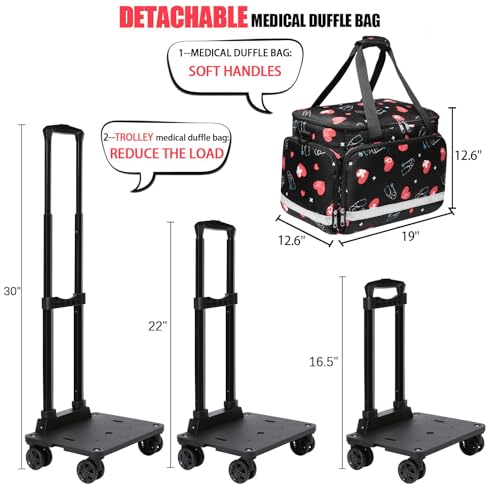 Medical Bag Rolling Roller Bag Trolley Duffel Nurses EMT CNA RN Empty for First Aid Responder Home Health Care Nursing Student Roll Duffle Bag Carry on with Wheels Wheeled Work Physicians Doctor4
